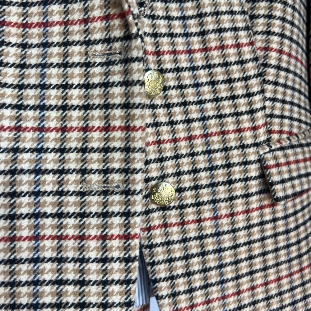 J. Crew Schoolboy Blazer 12 Tan Plaid Wool Blend Gold Crest Button Preppy Jacket - Picture 8 of 11